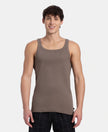 Super Combed Cotton Rib Square Neck Gym Vest - Dark Khaki