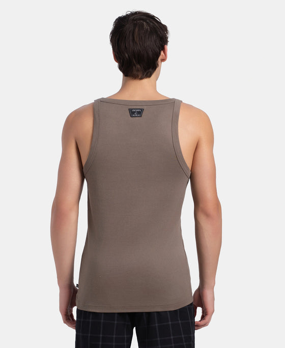 Super Combed Cotton Rib Square Neck Gym Vest - Dark Khaki