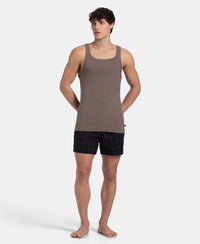 Super Combed Cotton Rib Square Neck Gym Vest - Dark Khaki