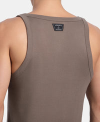 Super Combed Cotton Rib Square Neck Gym Vest - Dark Khaki