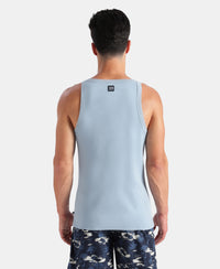 Super Combed Cotton Rib Square Neck Gym Vest - Faded Denim