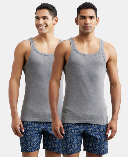 Super Combed Cotton Rib Square Neck Gym Vest - Mid Grey Melange (Pack of 2)