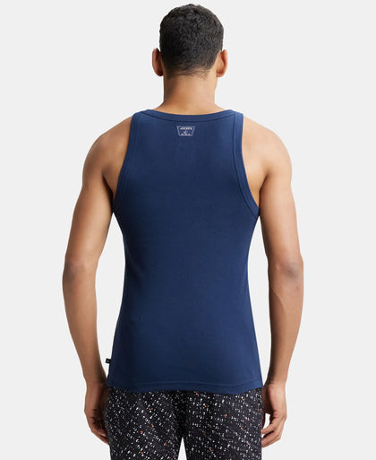 Pack of 3 Super Combed Cotton Rib Square Neck Gym Vest - Navy, Charcoal Melange & Black