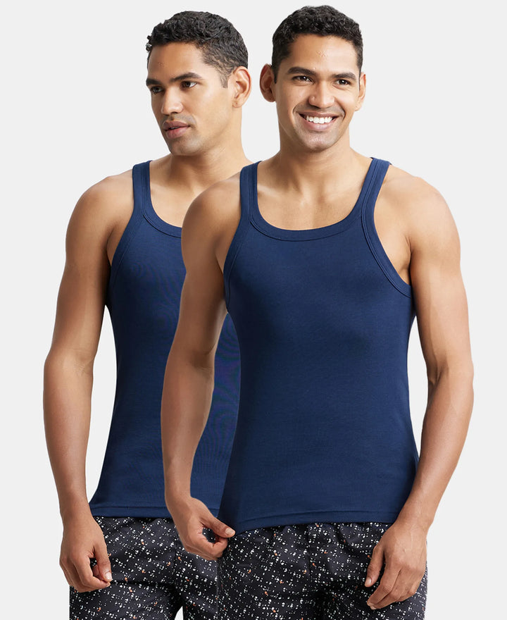 Super Combed Cotton Rib Square Neck Gym Vest - Navy (Pack of 2)