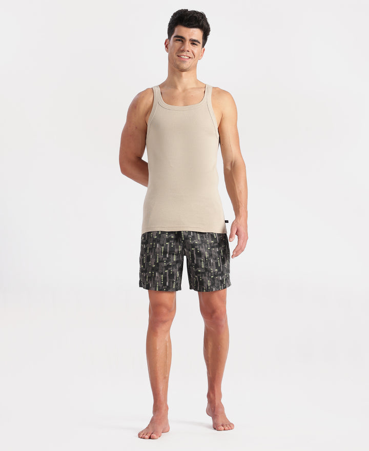 Super Combed Cotton Rib Square Neck Gym Vest - Plaza Taupe