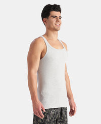 Super Combed Cotton Rib Square Neck Gym Vest - Steel Grey Melange