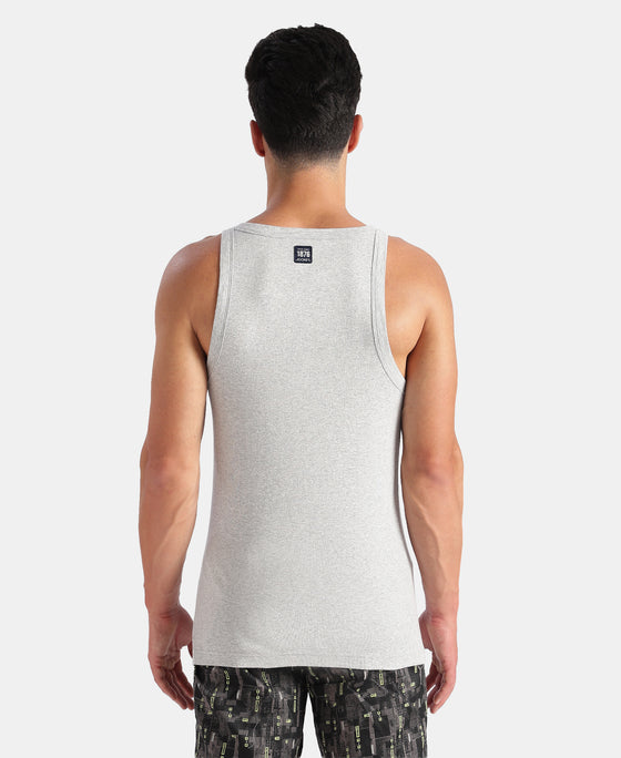 Super Combed Cotton Rib Square Neck Gym Vest - Steel Grey Melange
