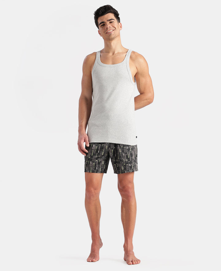 Super Combed Cotton Rib Square Neck Gym Vest - Steel Grey Melange