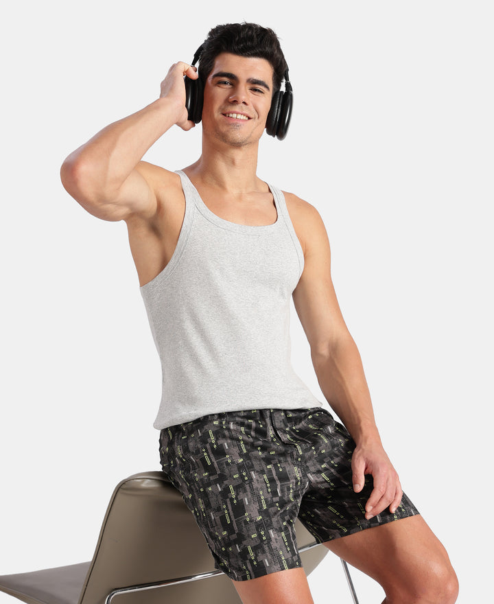 Super Combed Cotton Rib Square Neck Gym Vest - Steel Grey Melange