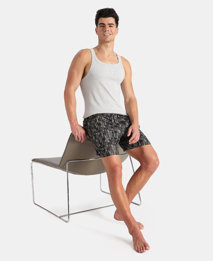 Super Combed Cotton Rib Square Neck Gym Vest - Steel Grey Melange