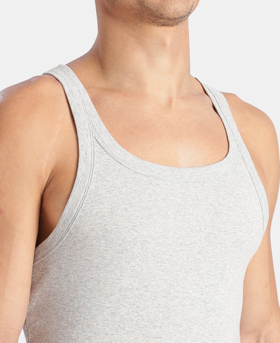 Super Combed Cotton Rib Square Neck Gym Vest - Steel Grey Melange