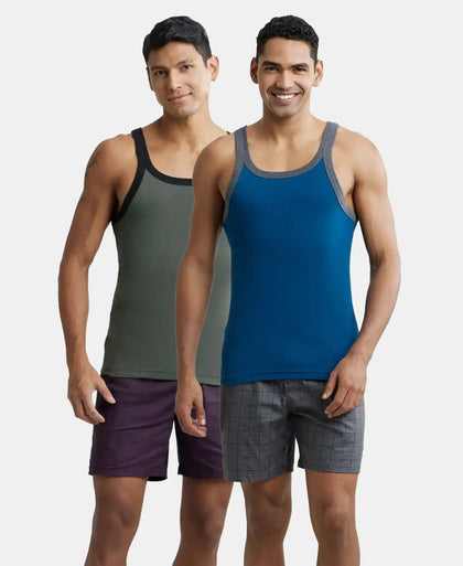 Super Combed Cotton Rib Square Neck Gym Vest - Assorted (Pack of 2)