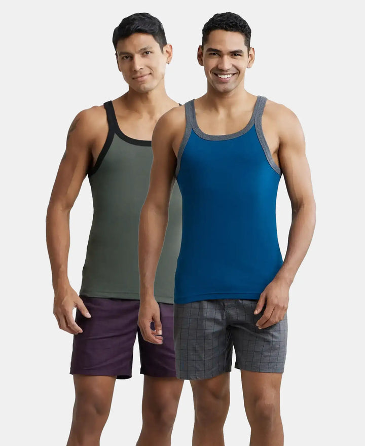 Super Combed Cotton Rib Square Neck Gym Vest - Assorted (Pack of 2)