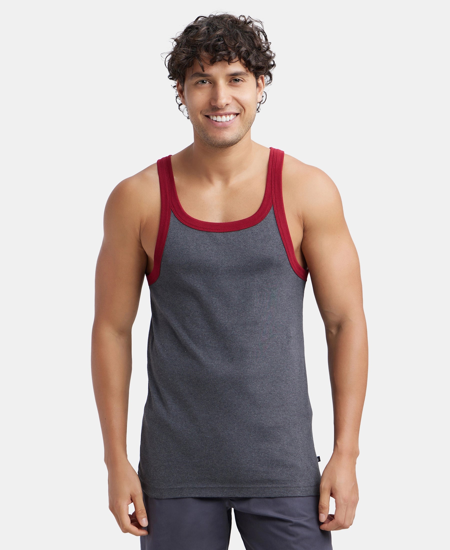 Gym Vest Rib Machine Buy Super Combed Cotton Rib Square Neck Gym Vest - Charcoal & Red ...
