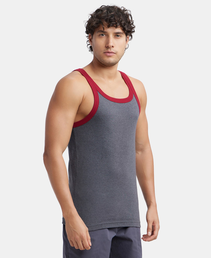 Gym Vest Rib Machine Buy Super Combed Cotton Rib Square Neck Gym Vest - Charcoal & Red ...
