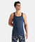 Super Combed Cotton Rib Square Neck Gym Vest - Dark Denim Melange