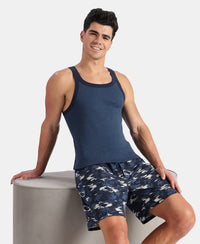 Super Combed Cotton Rib Square Neck Gym Vest - Dark Denim Melange