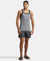 Super Combed Cotton Rib Square Neck Gym Vest - Mid Grey Melange & Black