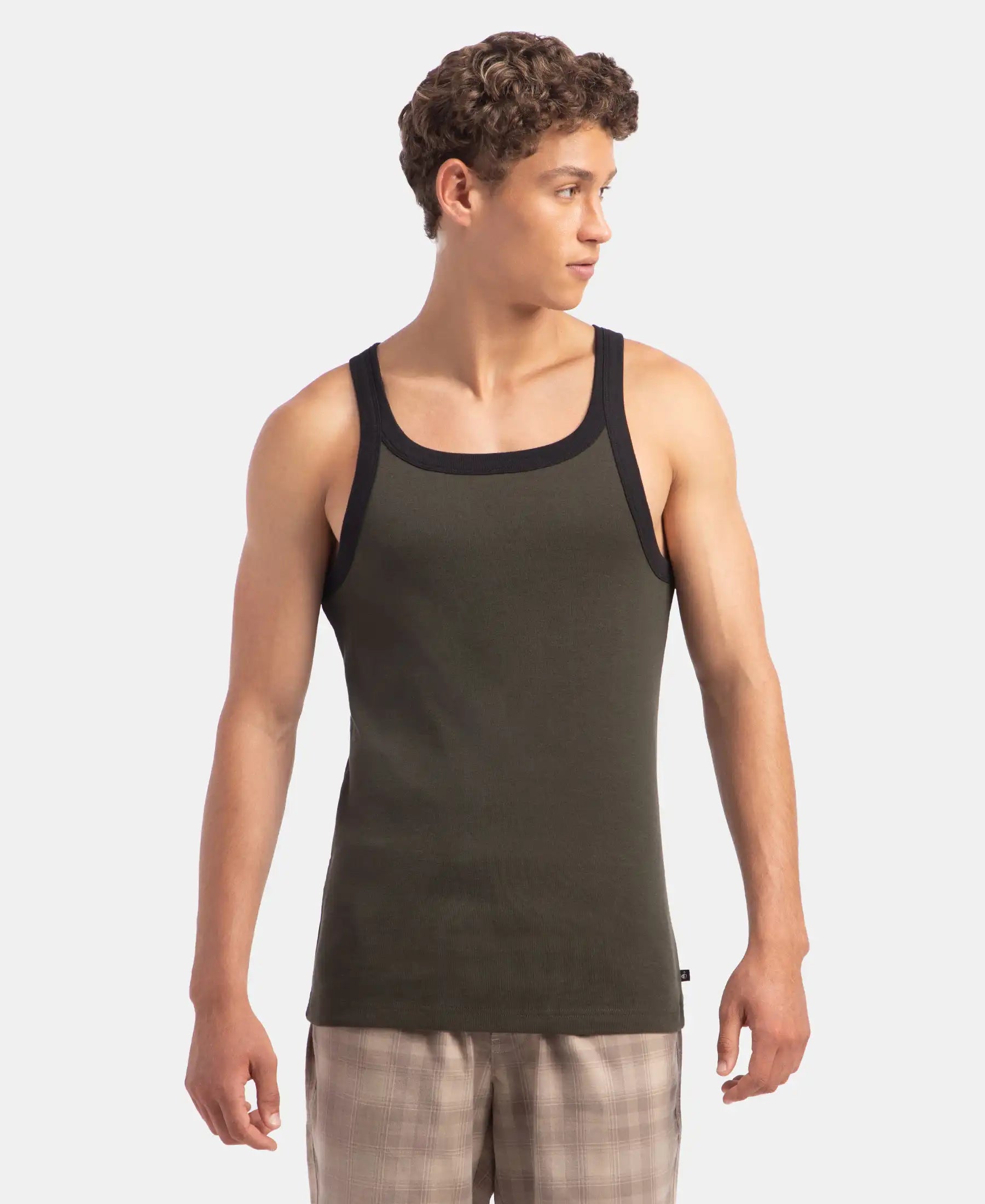 Gym Vest Rib Machine Buy Super Combed Cotton Rib Square Neck Gym Vest - Olive & Black US27 ...