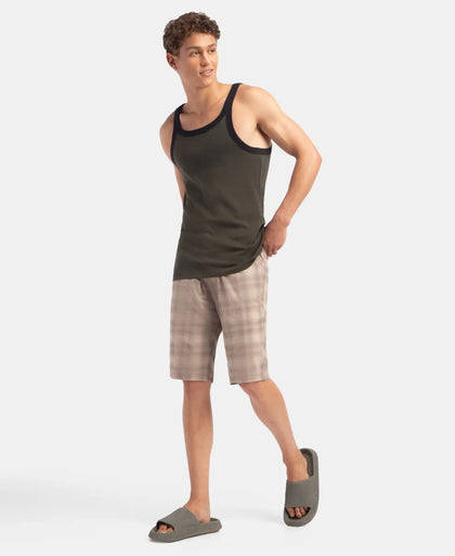 Super Combed Cotton Rib Square Neck Gym Vest - Olive & Black