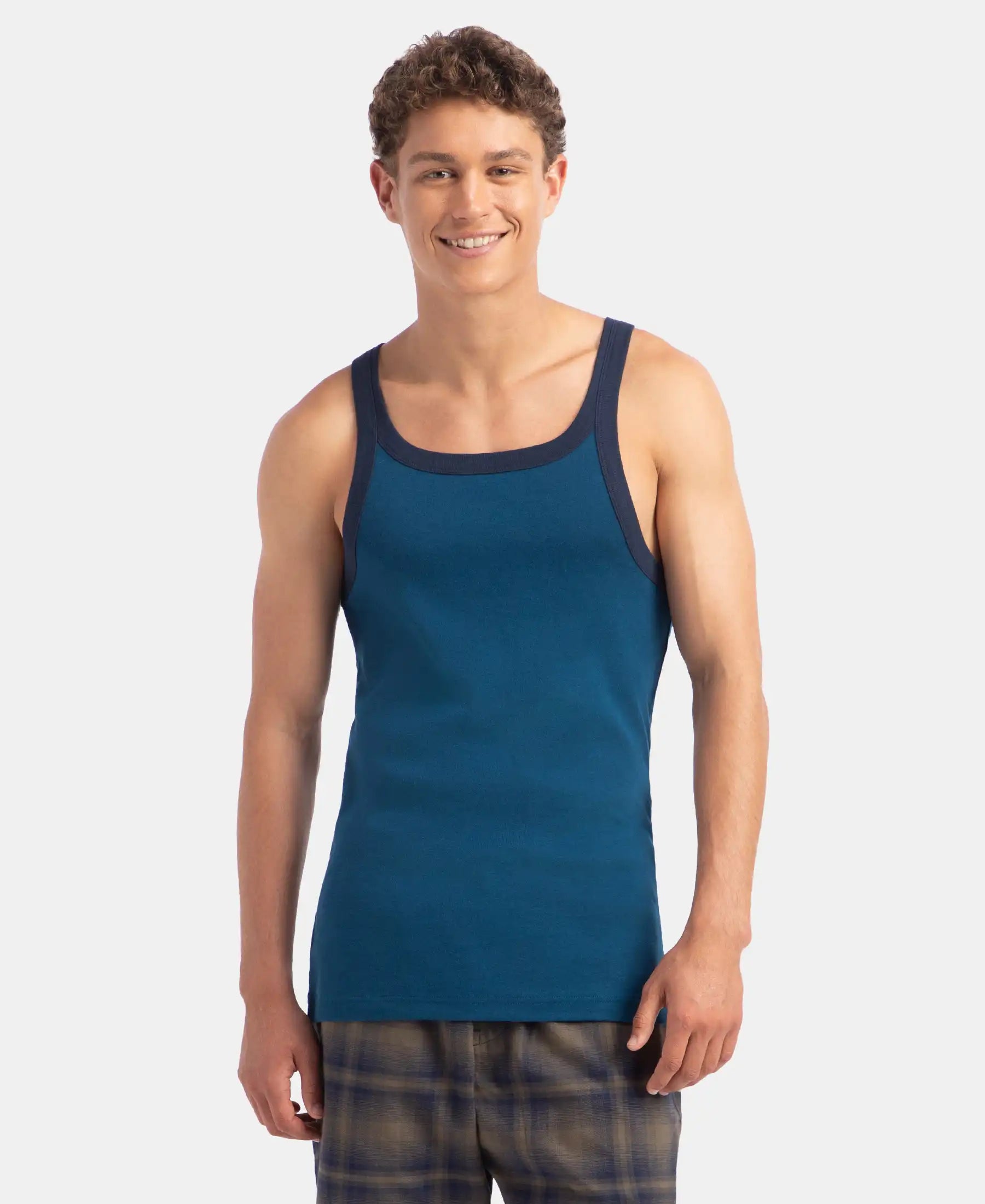 Gym Vest Rib Machine Buy Super Combed Cotton Rib Square Neck Gym Vest - Poseidon & Navy US27 ...