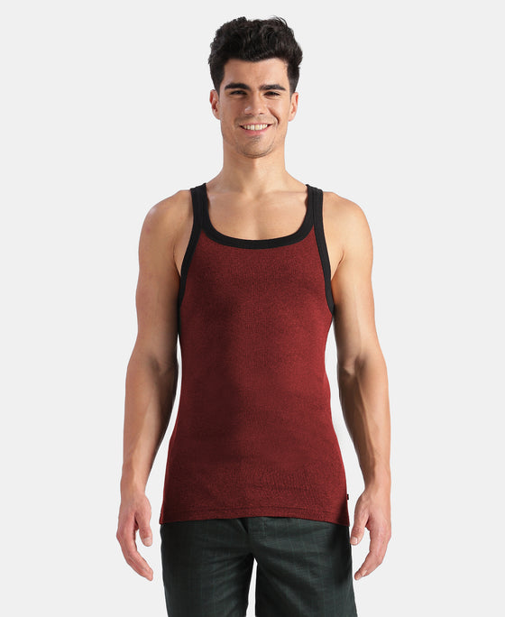 Super Combed Cotton Rib Square Neck Gym Vest - Pomegranate Melange