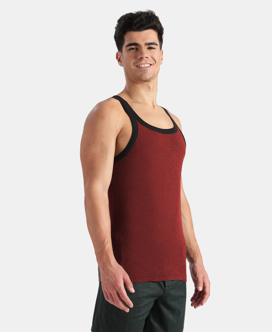 Super Combed Cotton Rib Square Neck Gym Vest - Pomegranate Melange