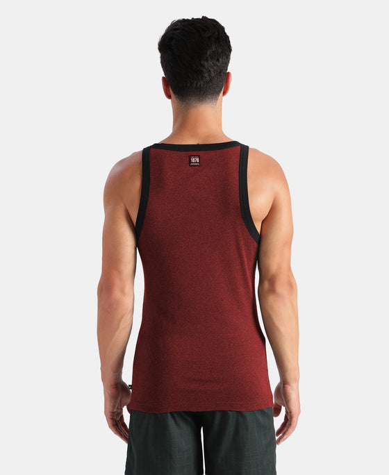 Super Combed Cotton Rib Square Neck Gym Vest - Pomegranate Melange