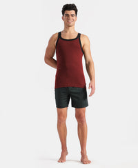 Super Combed Cotton Rib Square Neck Gym Vest - Pomegranate Melange