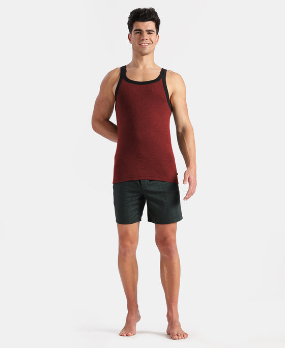 Super Combed Cotton Rib Square Neck Gym Vest - Pomegranate Melange