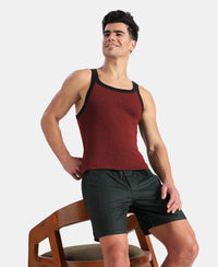 Super Combed Cotton Rib Square Neck Gym Vest - Pomegranate Melange