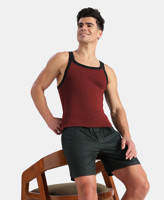 Super Combed Cotton Rib Square Neck Gym Vest - Pomegranate Melange