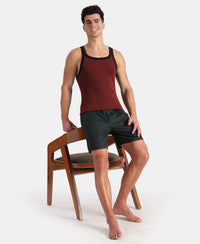 Super Combed Cotton Rib Square Neck Gym Vest - Pomegranate Melange