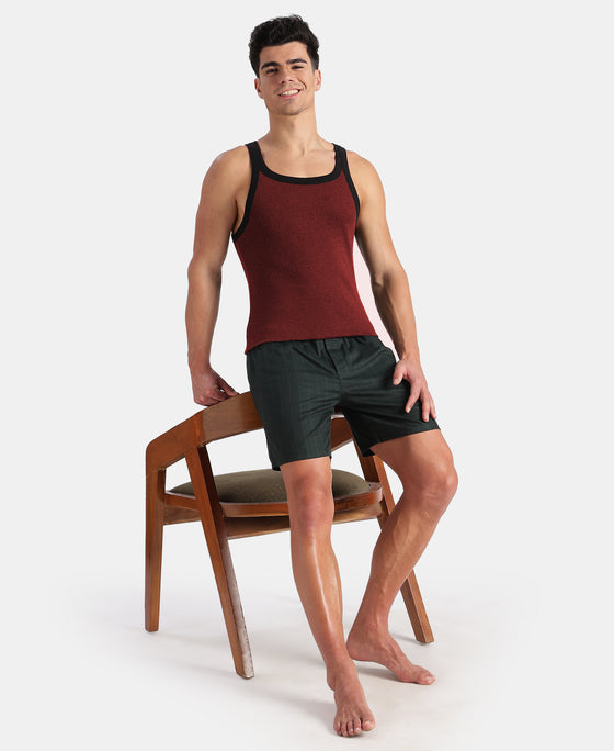 Super Combed Cotton Rib Square Neck Gym Vest - Pomegranate Melange