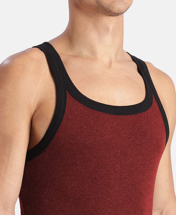 Super Combed Cotton Rib Square Neck Gym Vest - Pomegranate Melange