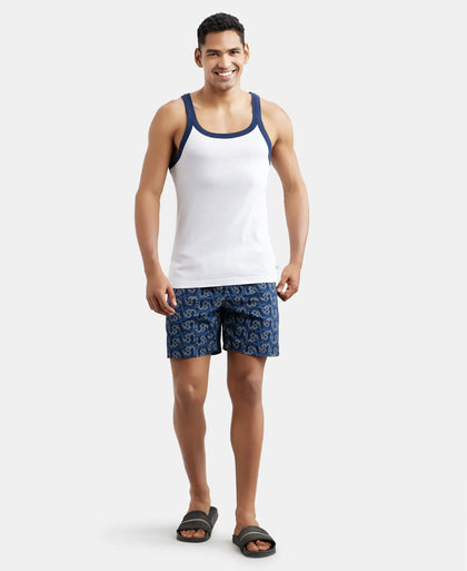 Super Combed Cotton Rib Square Neck Gym Vest - White & Navy