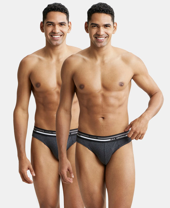Super Combed Cotton Solid Brief with Ultrasoft Waistband - Black Melange (Pack of 2)