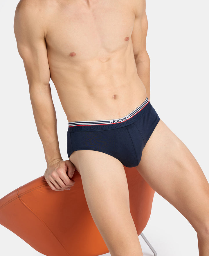 Super Combed Cotton Solid Brief with Ultrasoft Waistband - Navy