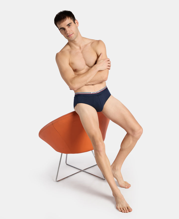 Super Combed Cotton Solid Brief with Ultrasoft Waistband - Navy