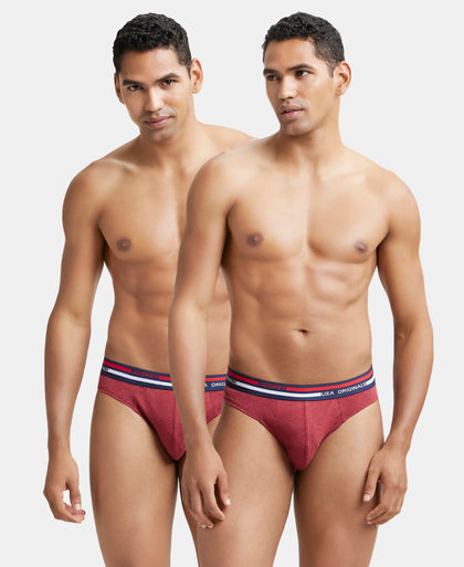 Super Combed Cotton Solid Brief with Ultrasoft Waistband - Red Melange (Pack of 2)