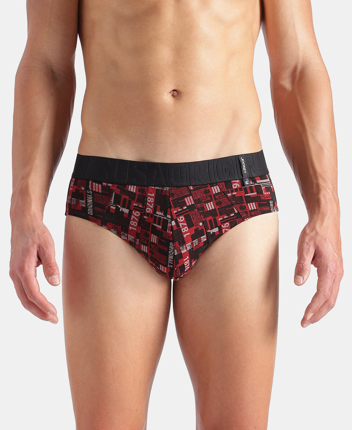 Super Combed Cotton Printed Brief with Ultrasoft Waistband - Black & Red (Pack of 2)
