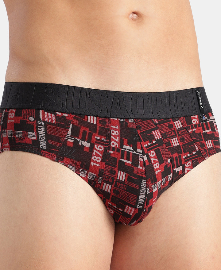 Super Combed Cotton Printed Brief with Ultrasoft Waistband - Black & Red (Pack of 2)