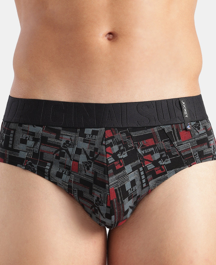 Super Combed Cotton Printed Brief with Ultrasoft Waistband - Black & Red (Pack of 2)