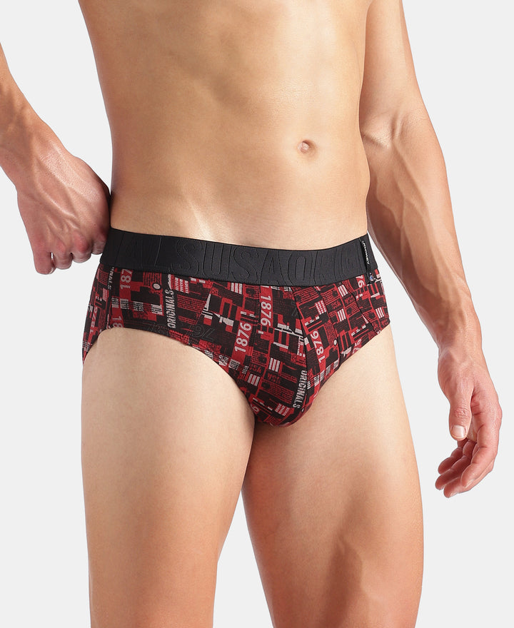 Super Combed Cotton Printed Brief with Ultrasoft Waistband - Black & Red (Pack of 2)