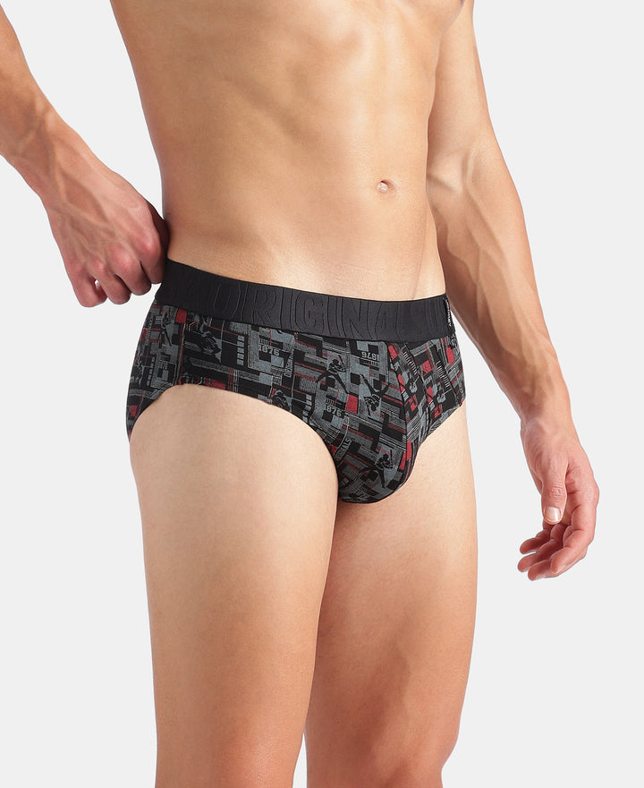 Super Combed Cotton Printed Brief with Ultrasoft Waistband - Black & Red (Pack of 2)