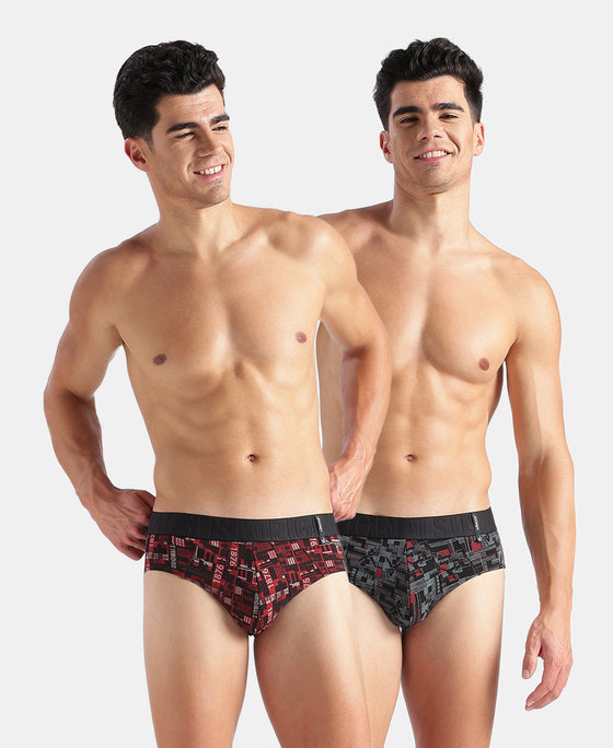 Super Combed Cotton Printed Brief with Ultrasoft Waistband - Black & Red (Pack of 2)