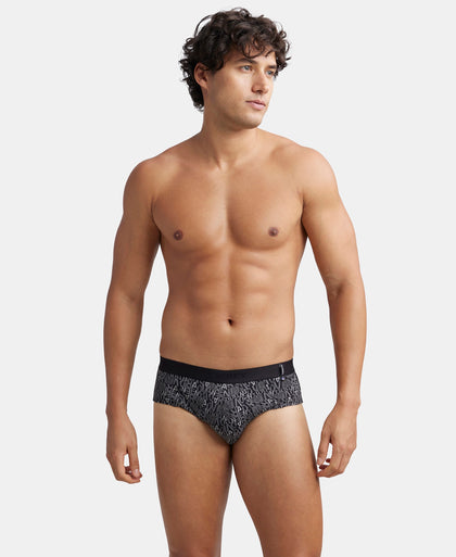 Super Combed Cotton Printed Brief with Ultrasoft Waistband - Black