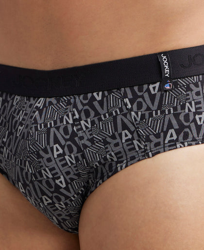 Super Combed Cotton Printed Brief with Ultrasoft Waistband - Black