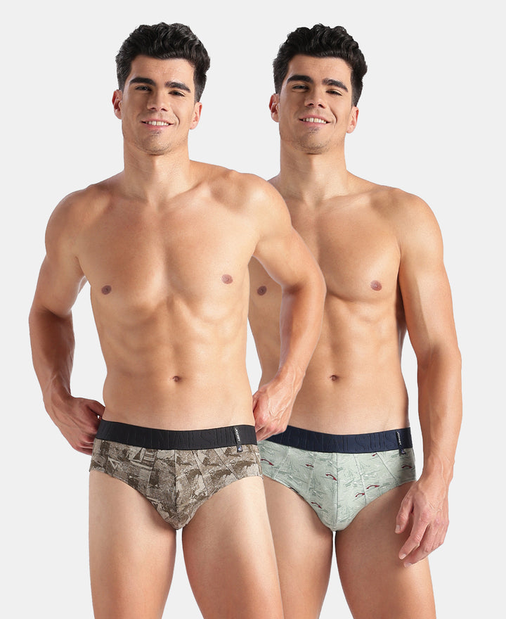 Super Combed Cotton Printed Brief with Ultrasoft Waistband - Jadeite & Earth (Pack of 2)