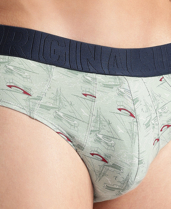 Super Combed Cotton Printed Brief with Ultrasoft Waistband - Jadeite & Earth (Pack of 2)